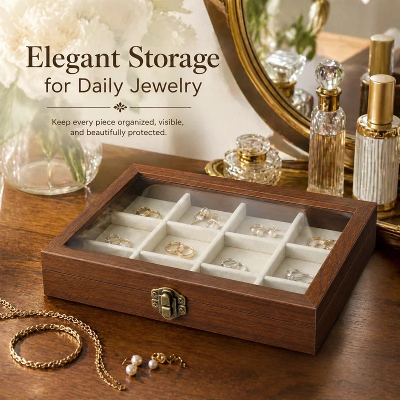 Bedroom Desktop Walnut Pattern - Velvet Jewelry Box ulasan dan harga